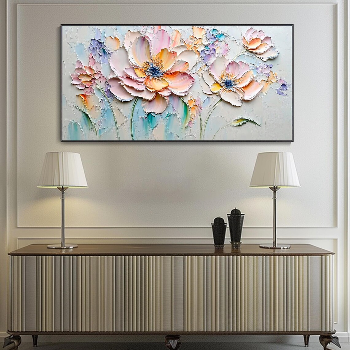 Peach Blossom Soft Pastel Floral Impasto Oil Painting Wall Art Poster - Image 2