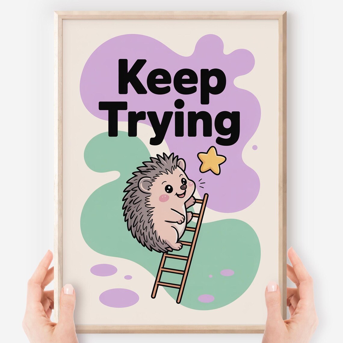Keep Trying Cute Hedgehog Growth Mindset Classroom Motivational Kids Poster
