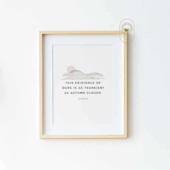 Buddha Autumn Clouds Transient Existence Quote Watercolor Minimalist Poster