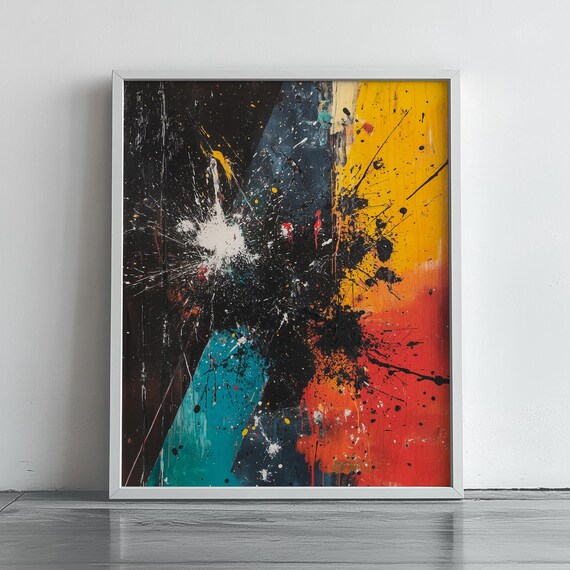 Large Abstract Expressionist Wall Art Modern Color Splash Canvas Bold Drip Painting Print For Office Gallery Style Statement Decor 166