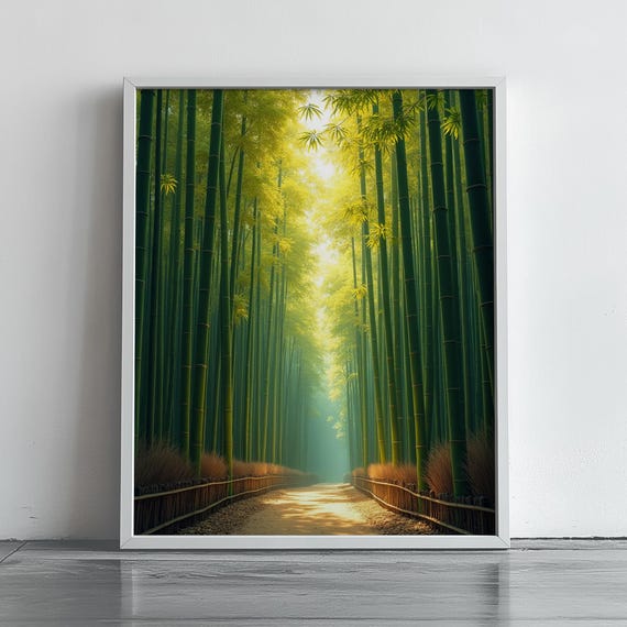 Bamboo Forest Path Wall Art Tranquil Green Landscape Peaceful Scenic Print Serene 298