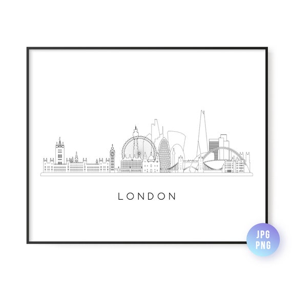 London Skyline Print Uk City Line Art Instant Wall Jpg Png