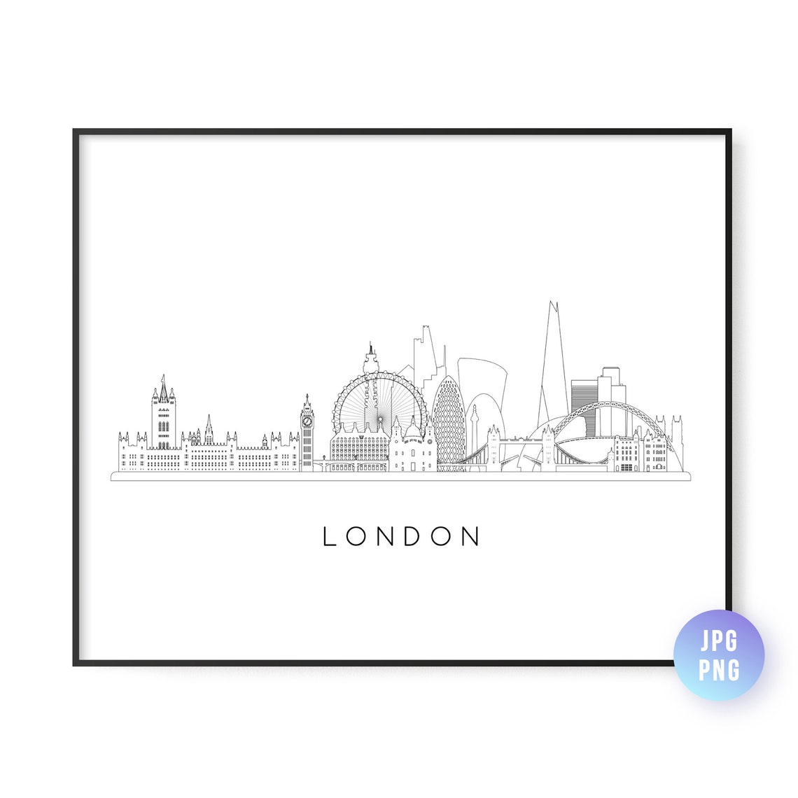 London Skyline Line Art Minimalist UK City Drawing Big Ben Eye Poster