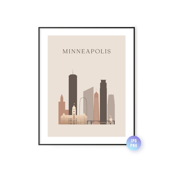 Minneapolis Skyline Print Boho Style Mn Art Travel Artwork Modern City Jpg Png