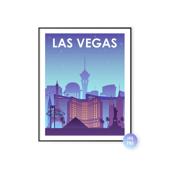 Night Las Vegas Skyline Print City Poster Living Room Decor Instant Jpg Png