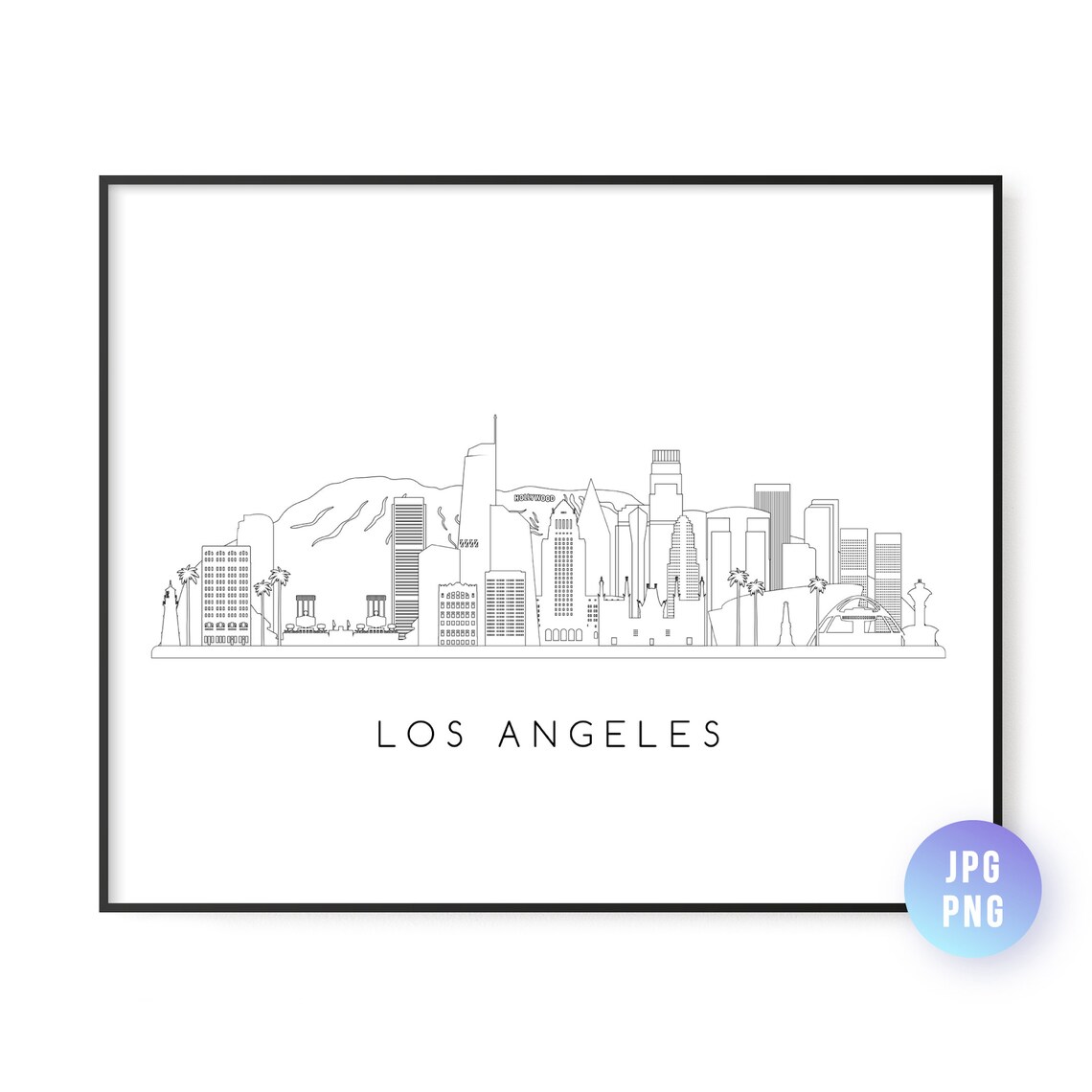 Los Angeles Minimalist Skyline Line Art With Hollywood Sign Poster