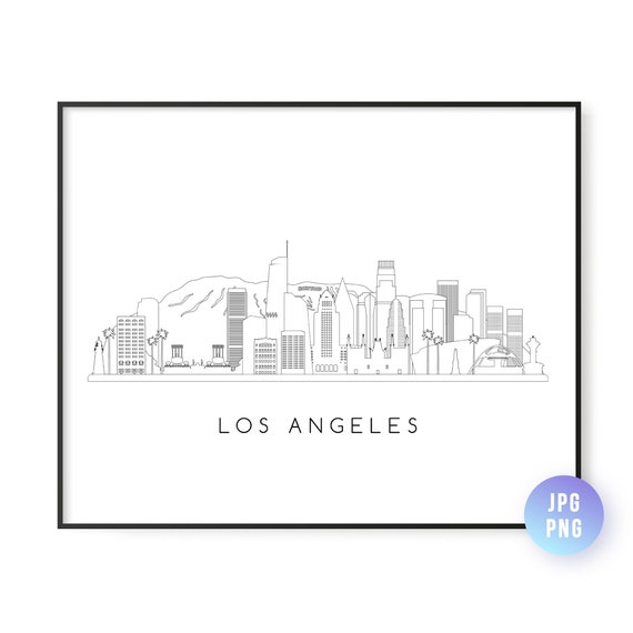 Los Angeles Skyline Print City Line Art Instant Wall Jpg Png