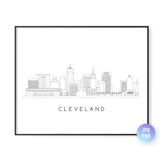 Cleveland Skyline Print Oh City Line Art Instant Wall Downloaddownloadable Artjpgpng