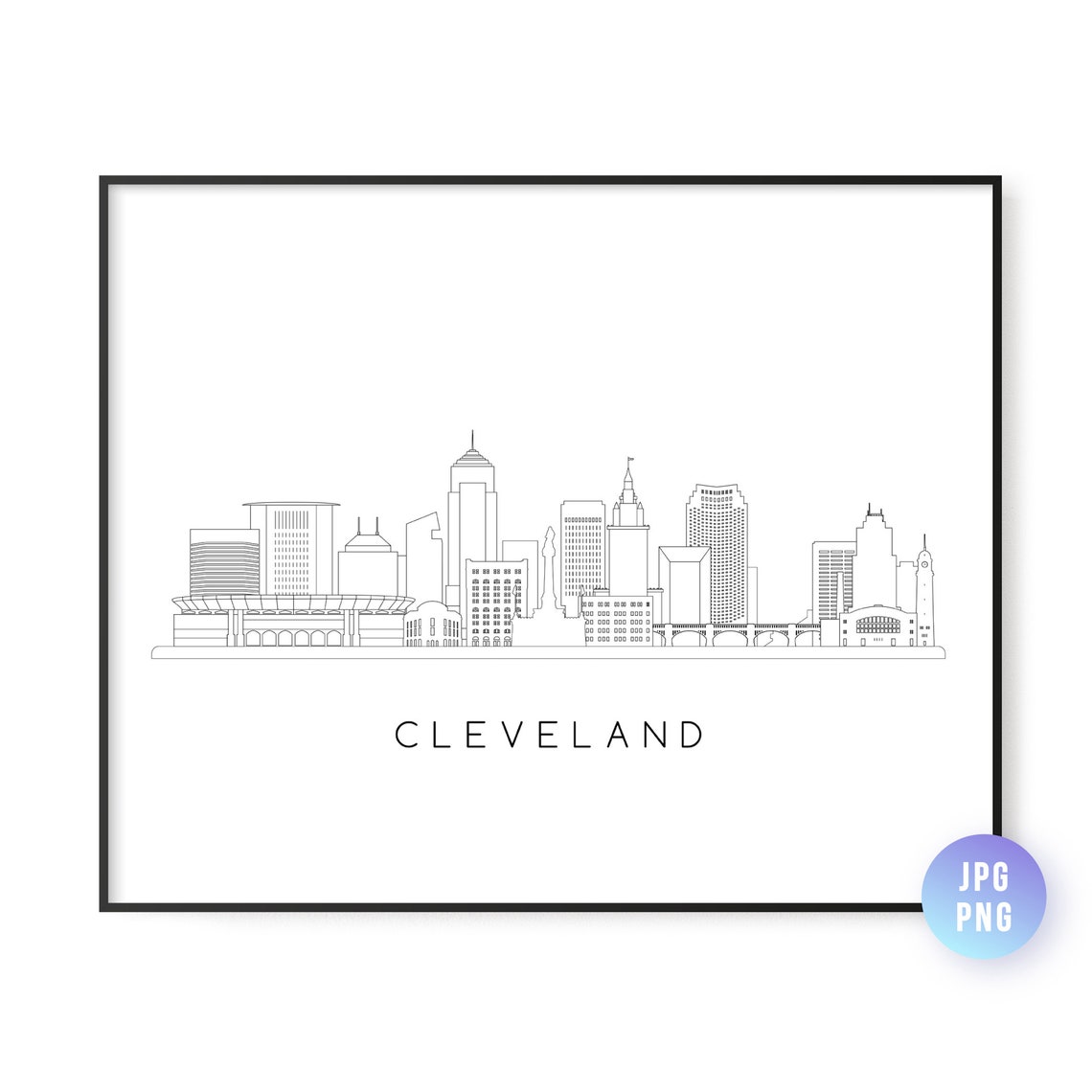 Cleveland Skyline Minimalist Black and White Line Art City Poster