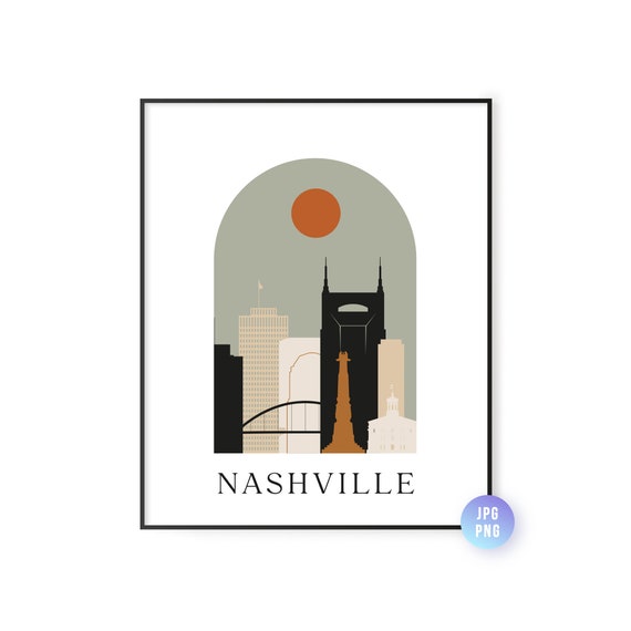 Nashville Skyline Bohemian Print Boho Sun City Arc Mid Century Modern Decor Home Instant Jpg Png