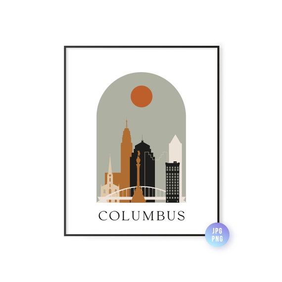 Columbus Skyline Bohemian Print Ohio Boho Sun City Arc Mid Century Modern Decor Home Instant Jpg Png