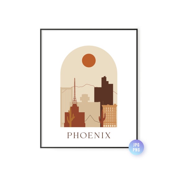 Phoenix Skyline Print Archway Boho Sun Wall Art Az Poster Instant Bohemian Natural Colors