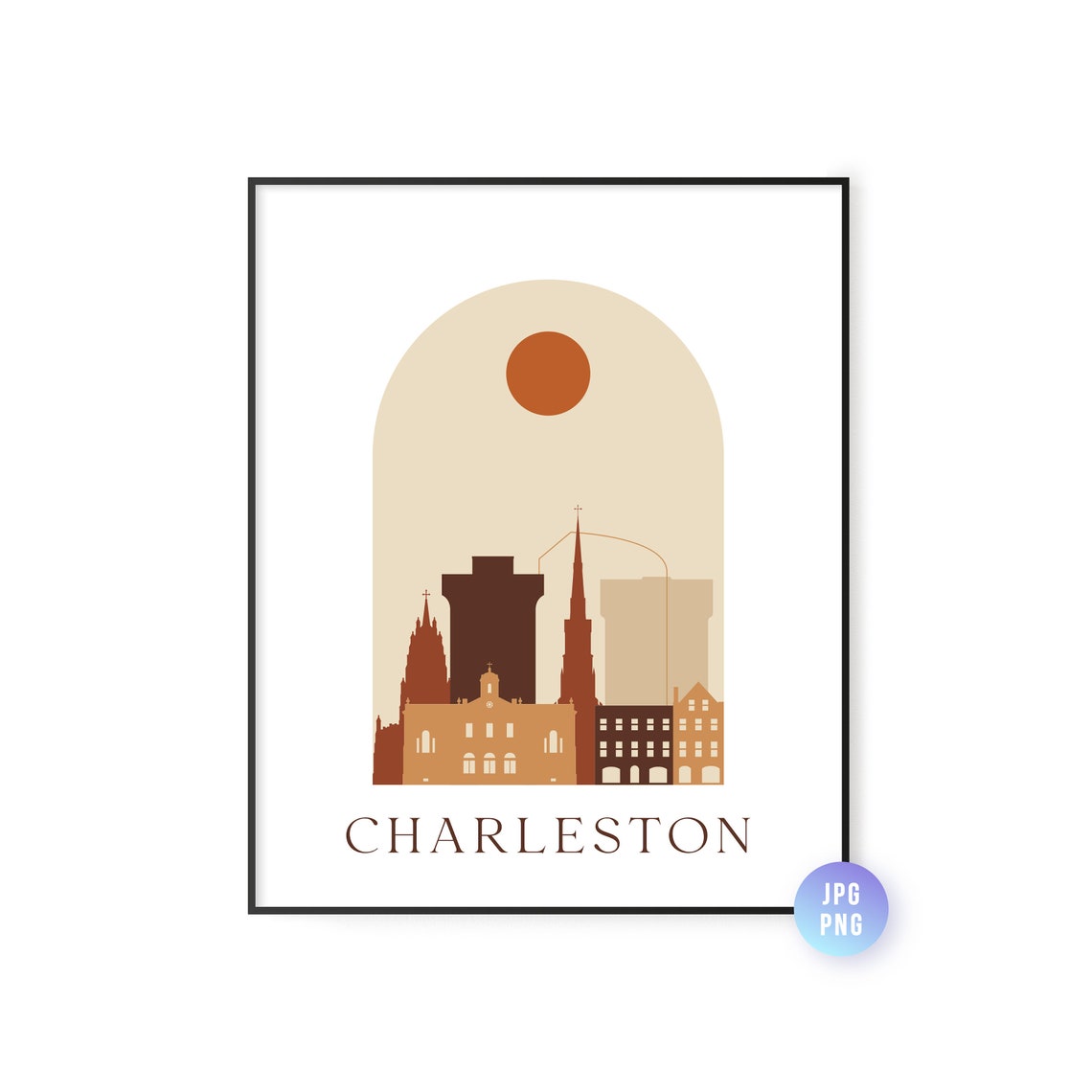 Charleston Boho Skyline Arch Sun Historic Churches Minimalist Poster