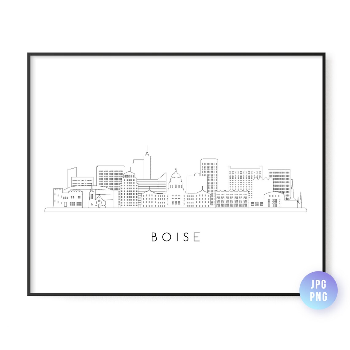 Boise Skyline Line Art, Idaho Travel Poster