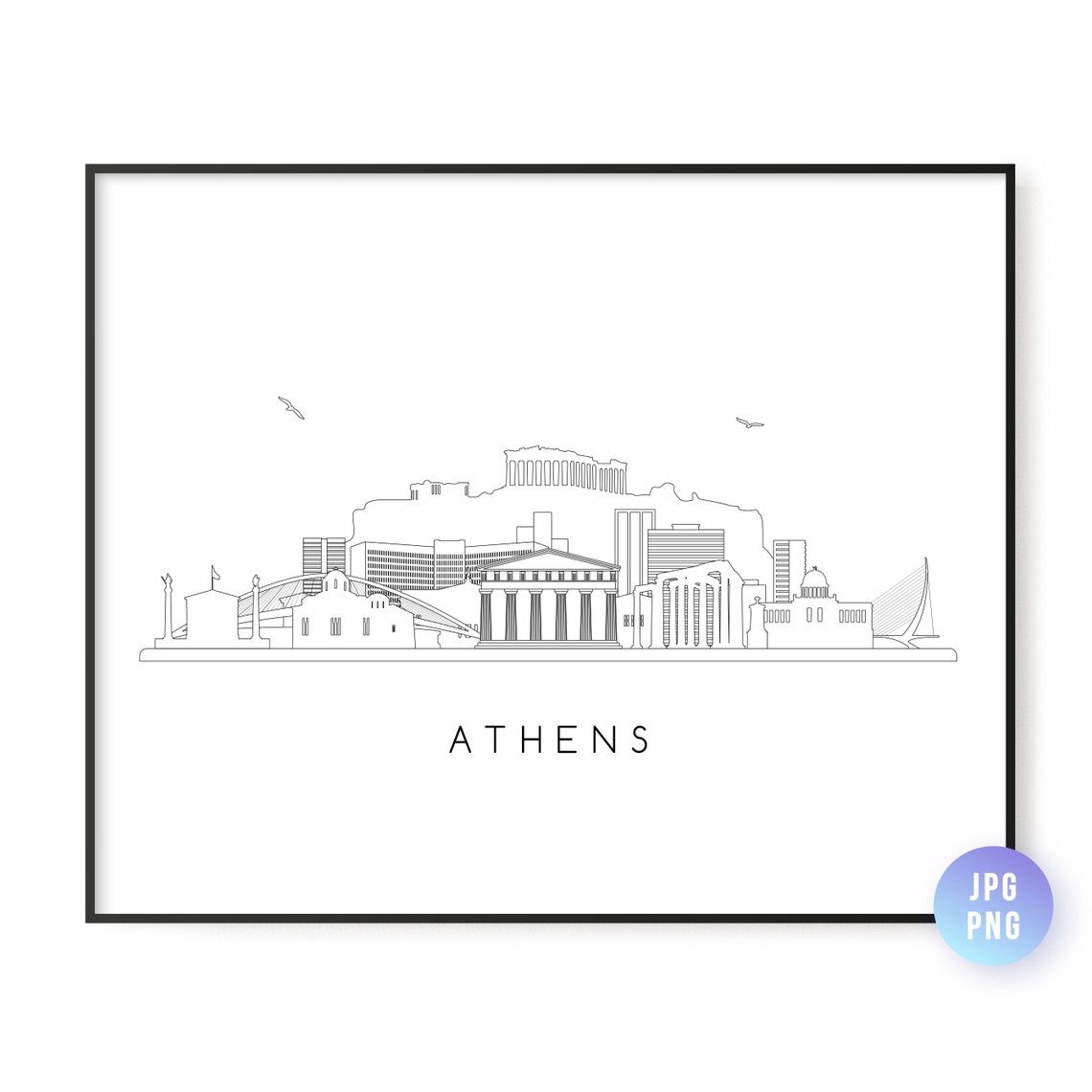 Athens Skyline Print City Greece Line Art Instant Wall Jpgpng