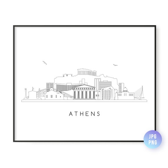 Athens Skyline Print City Greece Line Art Instant Wall Jpgpng
