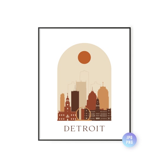 Detroit Skyline Boho Sun Art Print