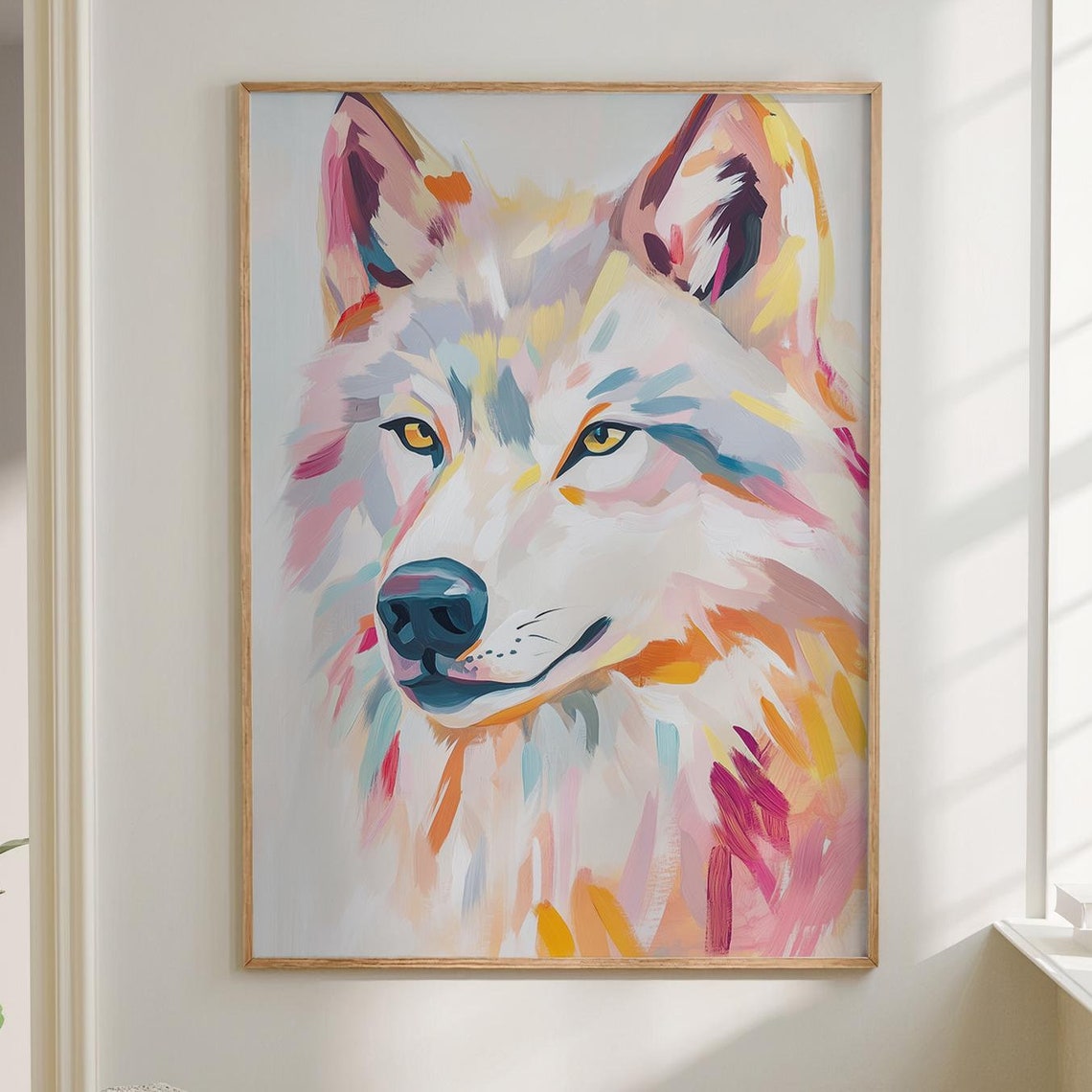 Pastel Rainbow Wolf Head Painting in Soft Colorful Strokes Poster - Image 4