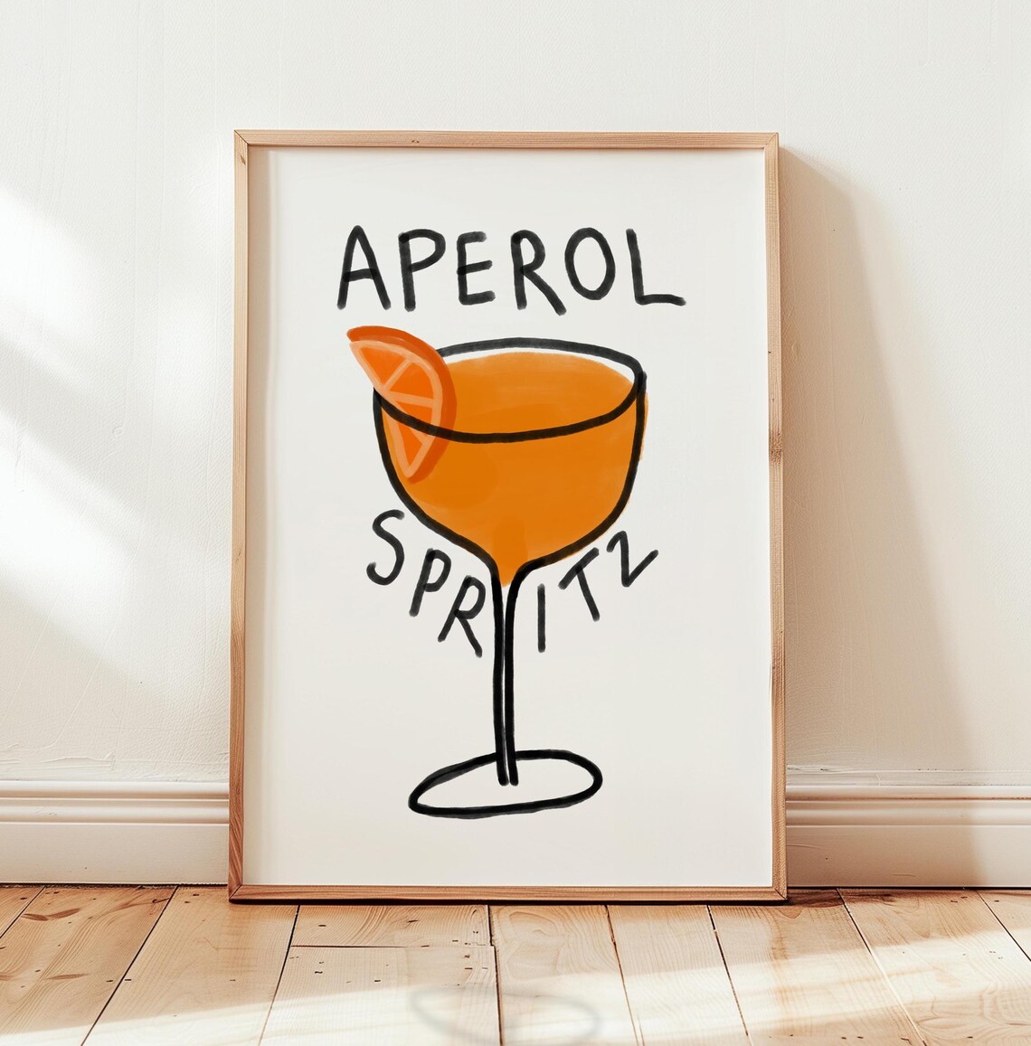 Aperol Spritz Hand Drawn Cocktail Glass Orange Slice Bar Art Poster