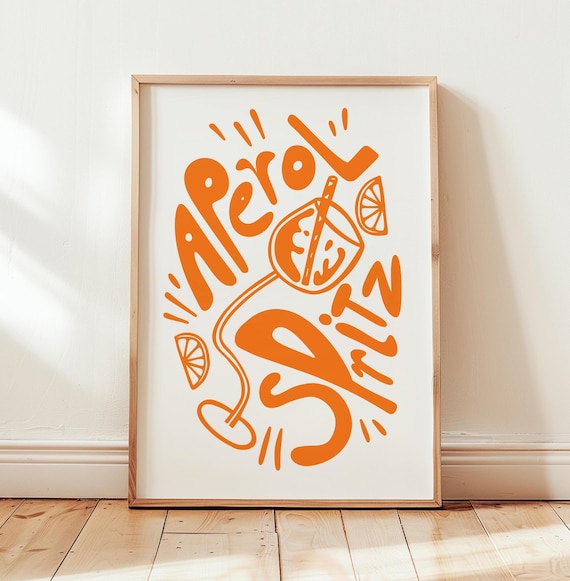 Aperol Spritz Orange Cocktail Typography Bar Kitchen Wall Poster