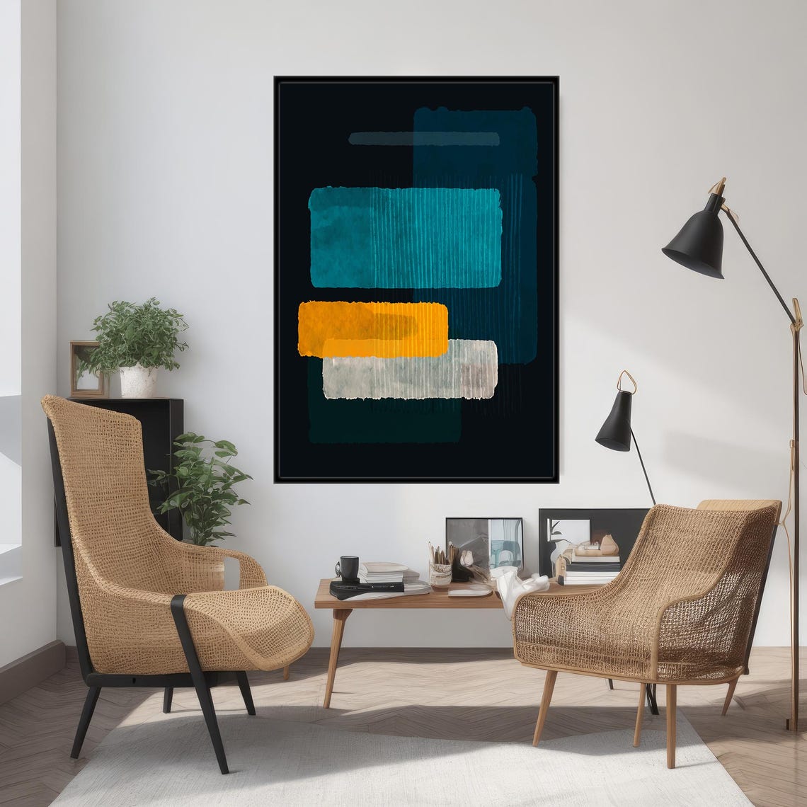 Teal Orange White Abstract Color Blocks Modern Minimalist Poster - Image 3