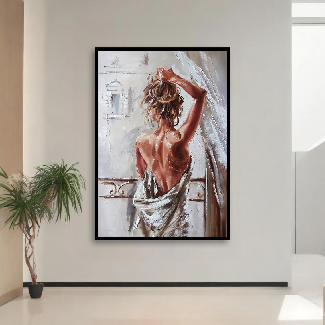 Nude Woman from Behind at Window White Drape Romantic Figurative Art Poster - Image 3