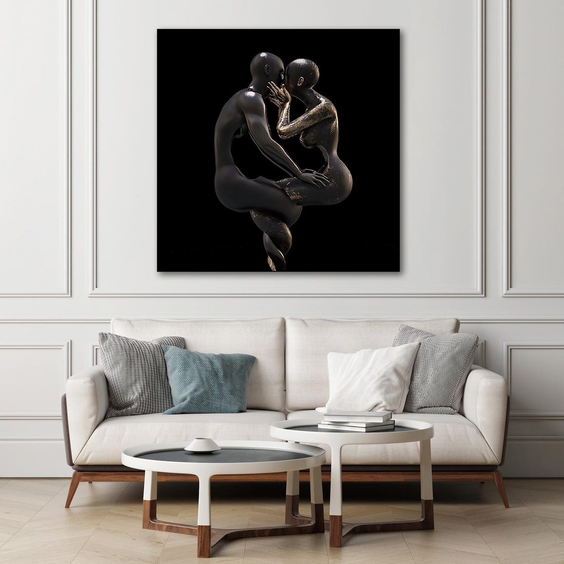 True Love Embracing Couple Bronze Sculpture Black Art Poster - Image 4