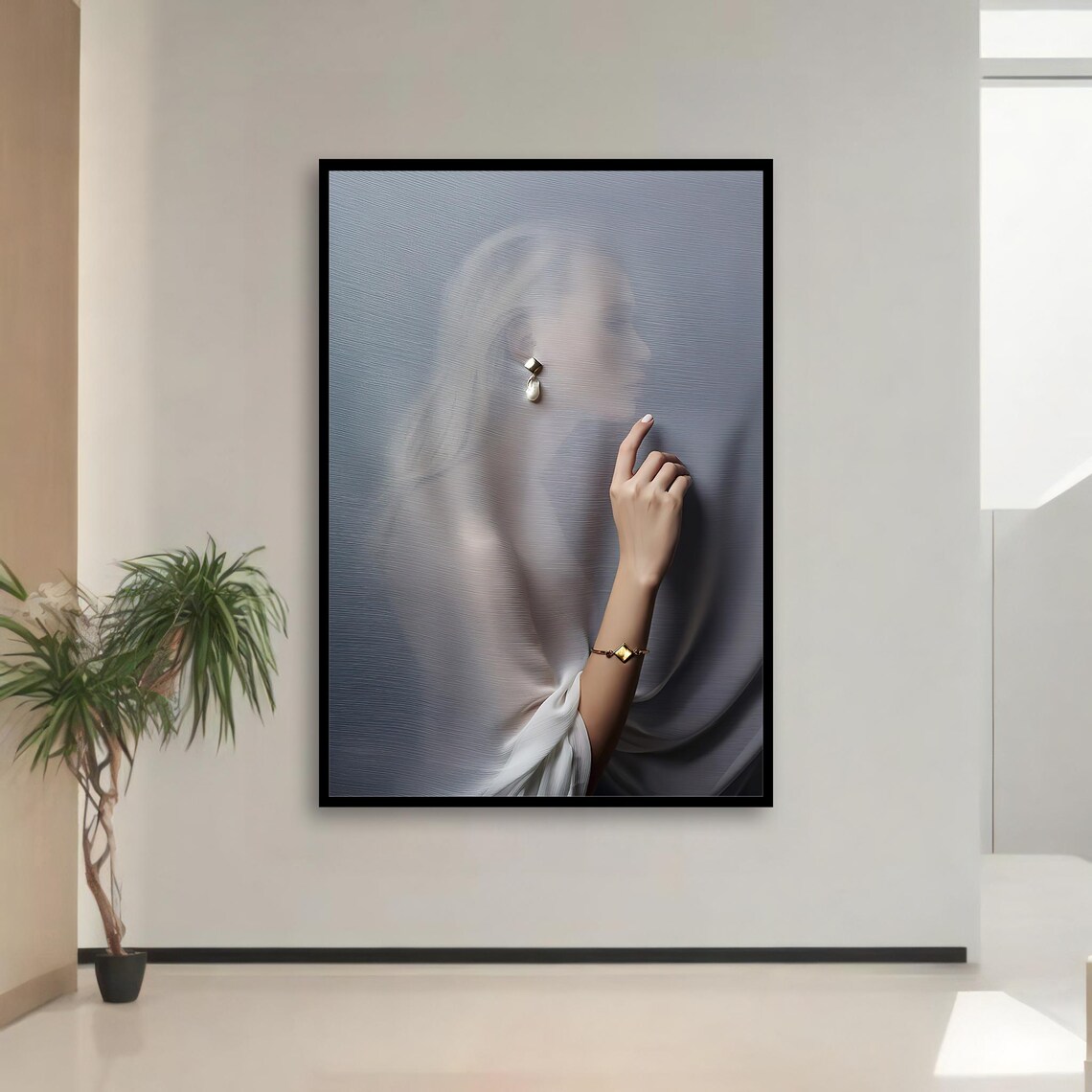 Blurred Woman Behind Sheer Fabric Modern Fashion Art Photography Poster - Image 3