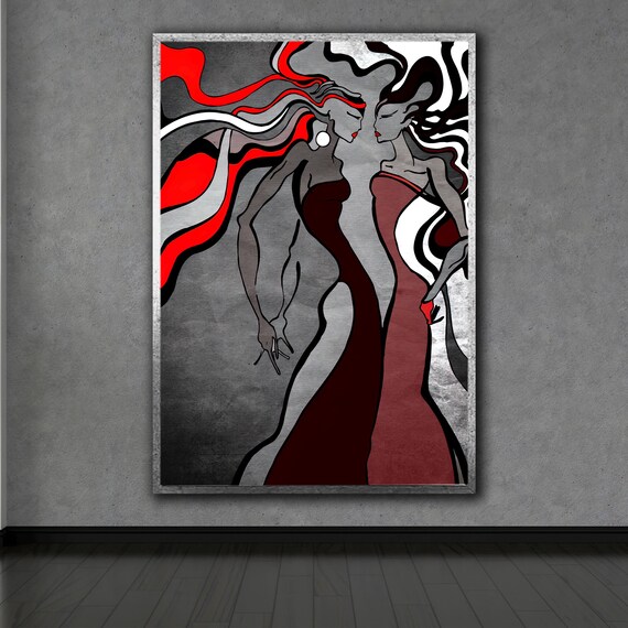 Modern Figurative African Women Art Abstract Woman Painting Expressive Female Red And Gray Roll On Stretched Or Framed Options