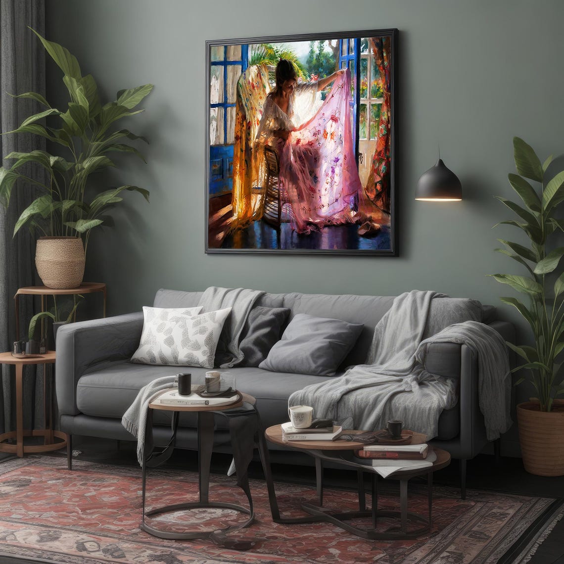 Woman by Window Sheer Fabrics Sunlit Impressionist Interior Poster - Image 4