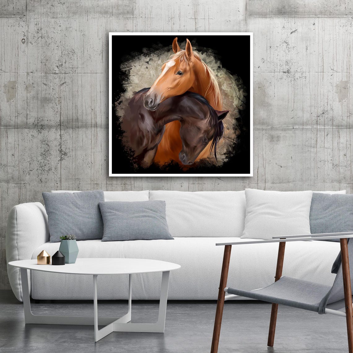 Two Noble Horses Nuzzling Tender Moment Equestrian Art Poster - Image 3