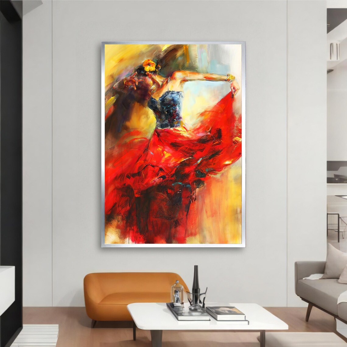 Passionate Flamenco Dancer in Red Dress Vibrant Spanish Dance Painting Poster - Image 2