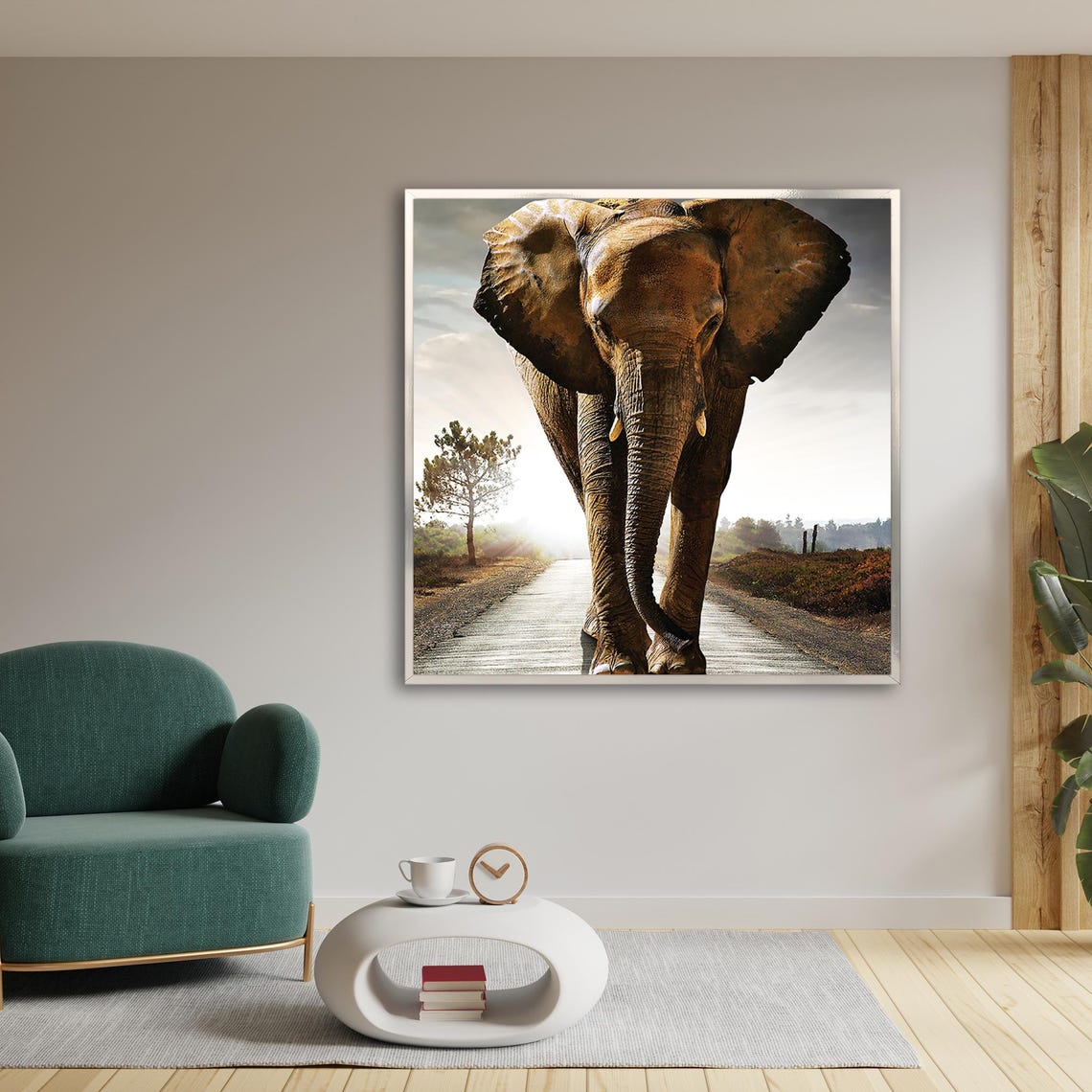 Majestic Elephant Walking Safari Road Wildlife Closeup Art Poster - Image 3