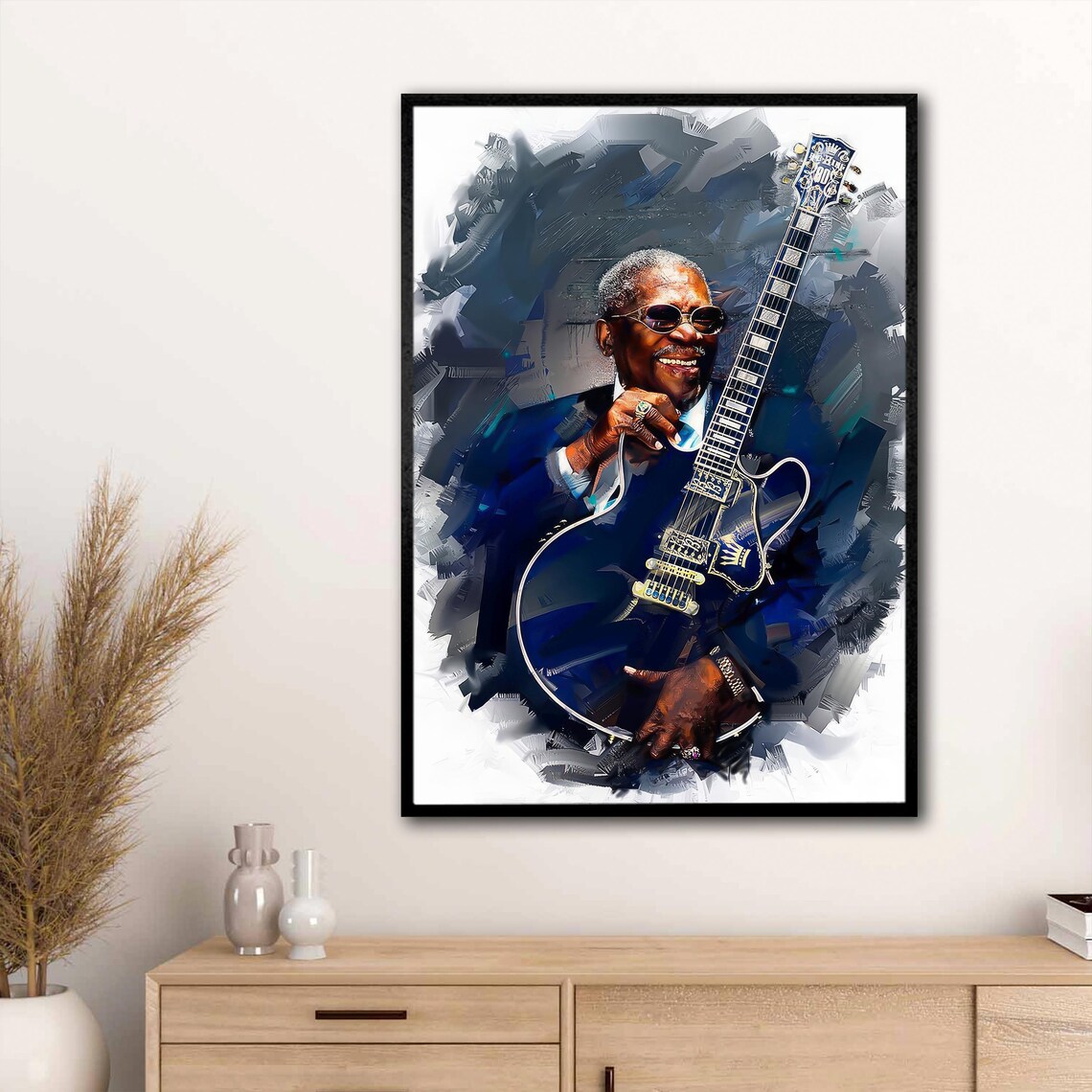 BB King Blues Guitarist with His Lucille Guitar Music Portrait Art Poster