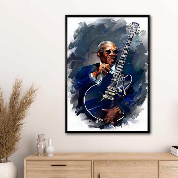 BB King Blues Guitarist with His Lucille Guitar Music Portrait Art Poster