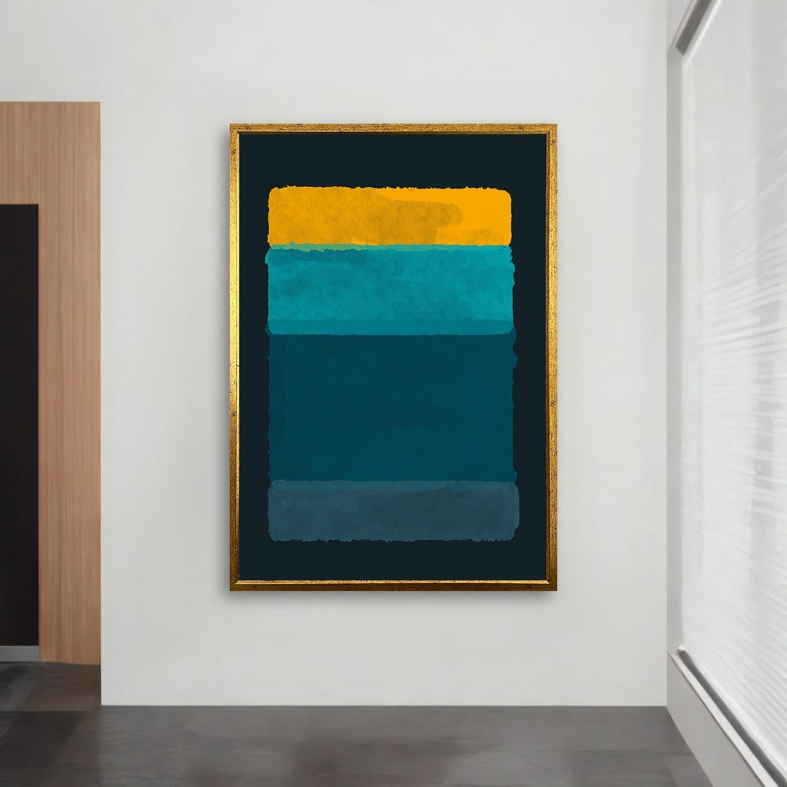 Rothko Style Gold Teal Blue Color Field Modern Abstract Poster - Image 3