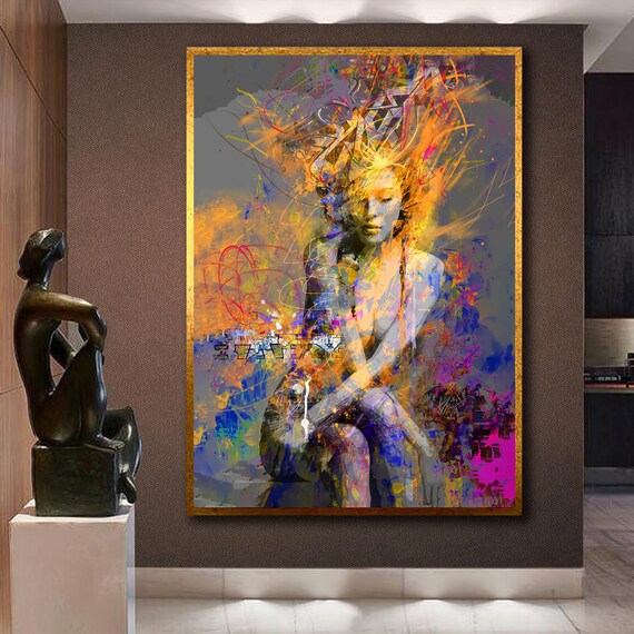 Abstract Woman Portrait with Explosive Color Splash Modern Figurative Art Poster