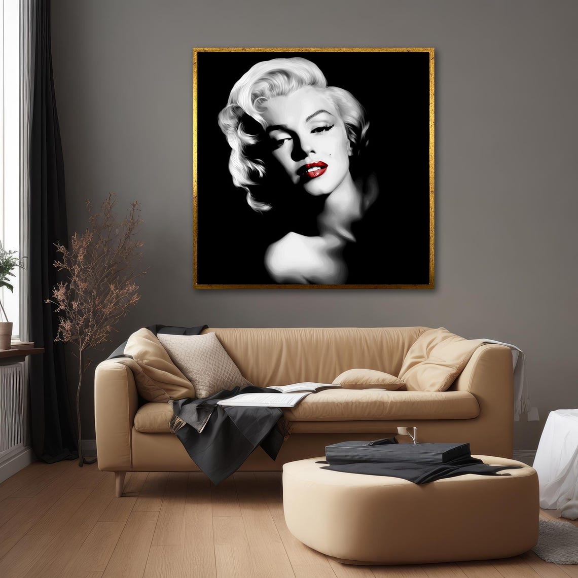 Marilyn Monroe Red Lips Black White Iconic Portrait Art Poster - Image 3