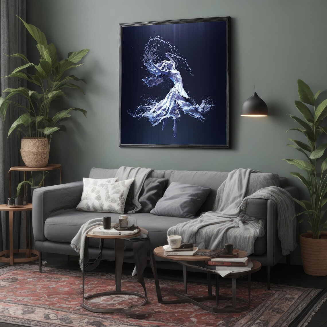 Water Splash Dancing Woman Figure Midnight Blue Abstract Art Poster - Image 4