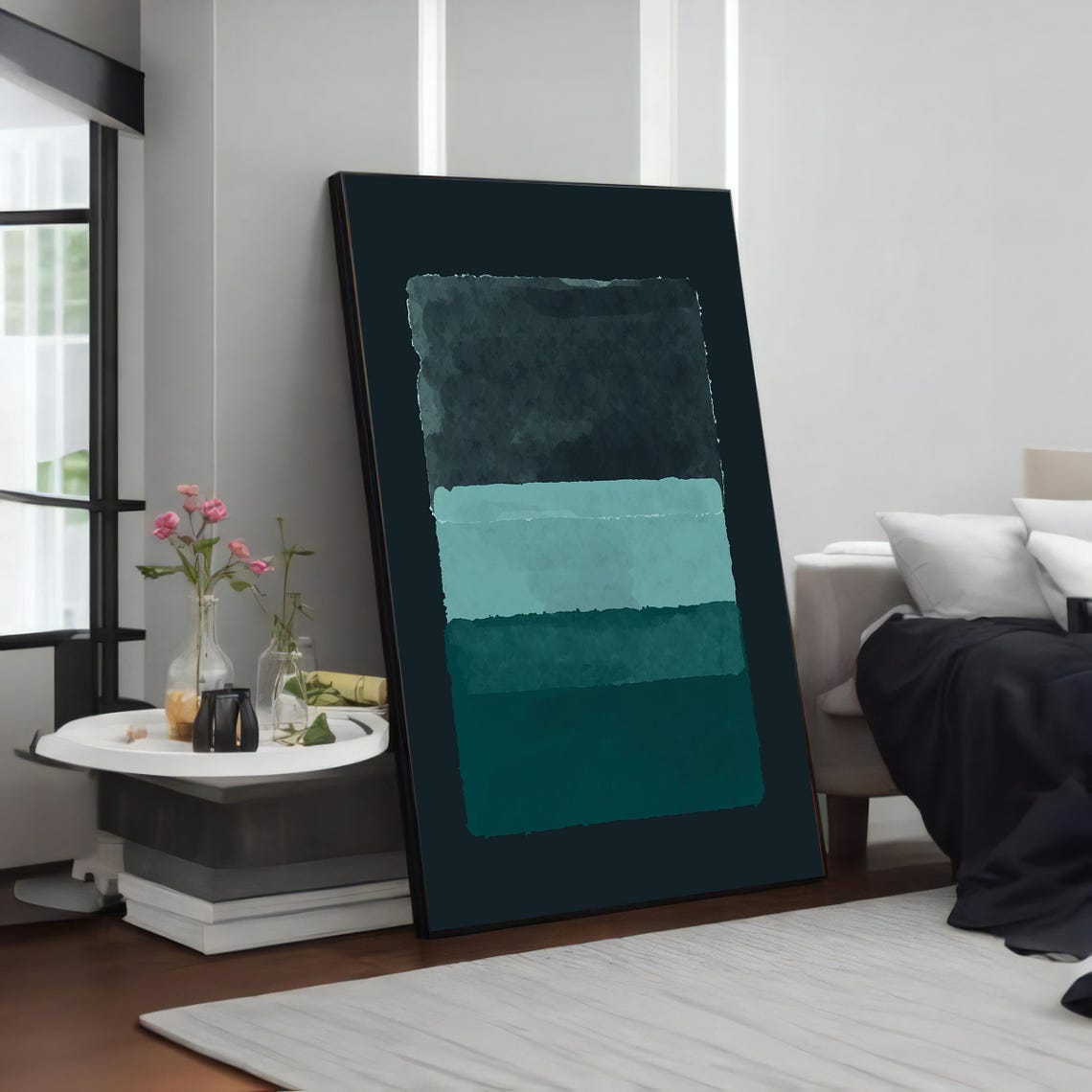 Rothko Style Teal Watercolor Color Field Abstract Minimalist Poster - Image 3