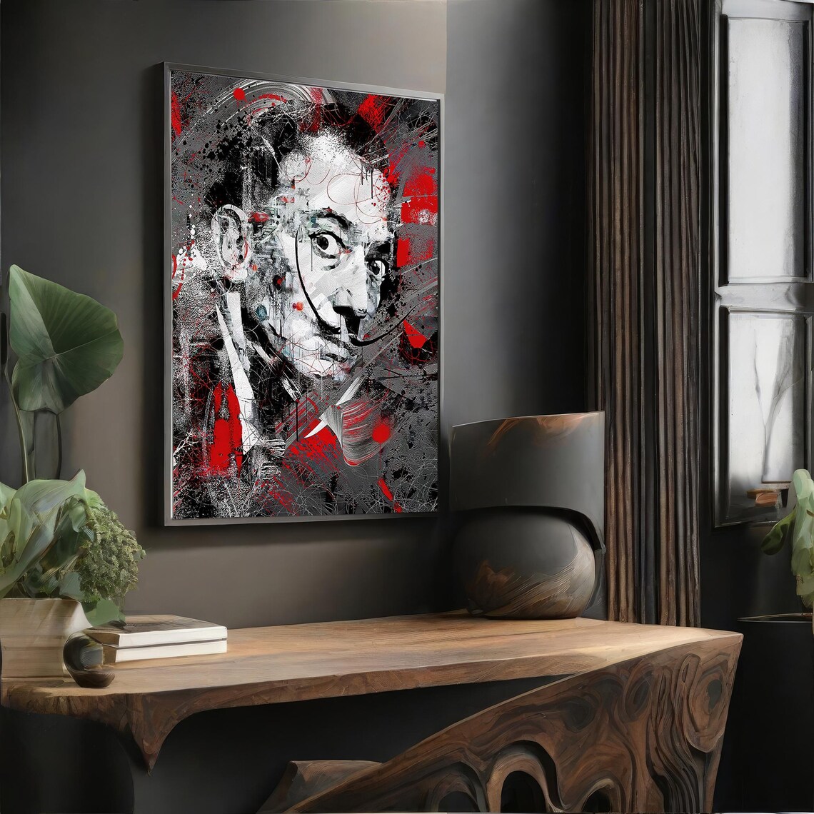 Salvador Dali Portrait in Graffiti Street Art Style Red Black Wall Art - Image 4