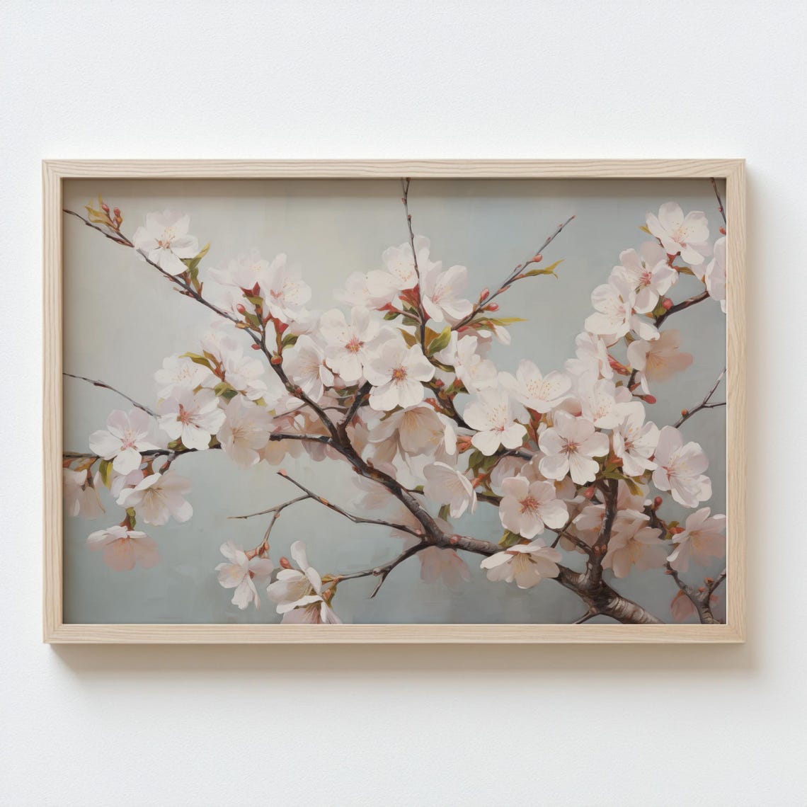 White Cherry Blossom Branch Delicate Spring Floral Oil Painting Poster