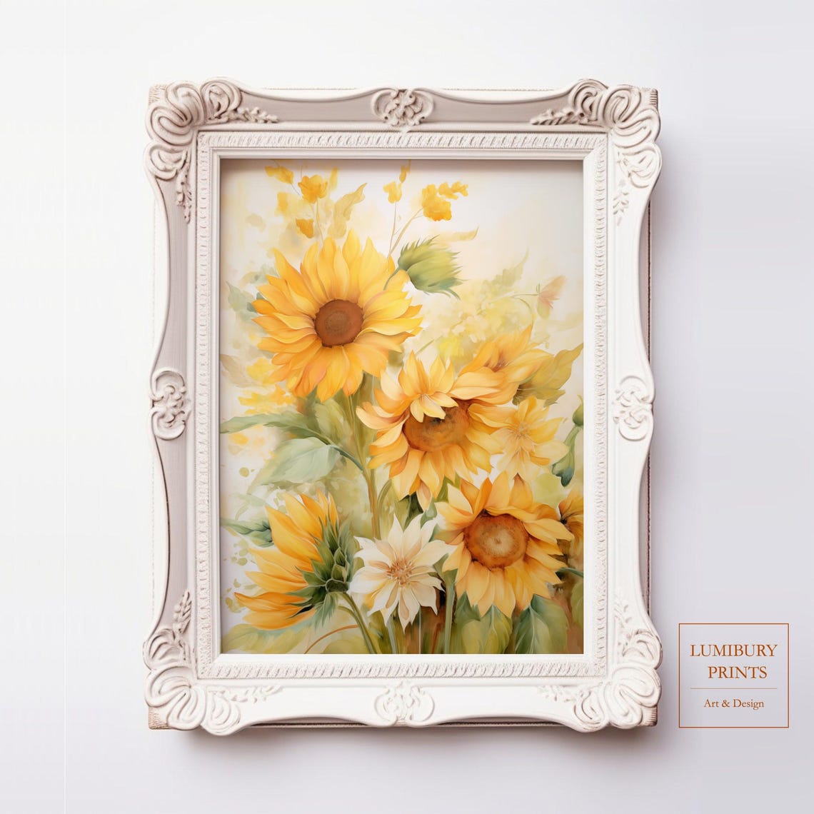 Sunflower Wall Art Dahlia Flower Vintage Botanical Print Rustic Yellow Floral Decor