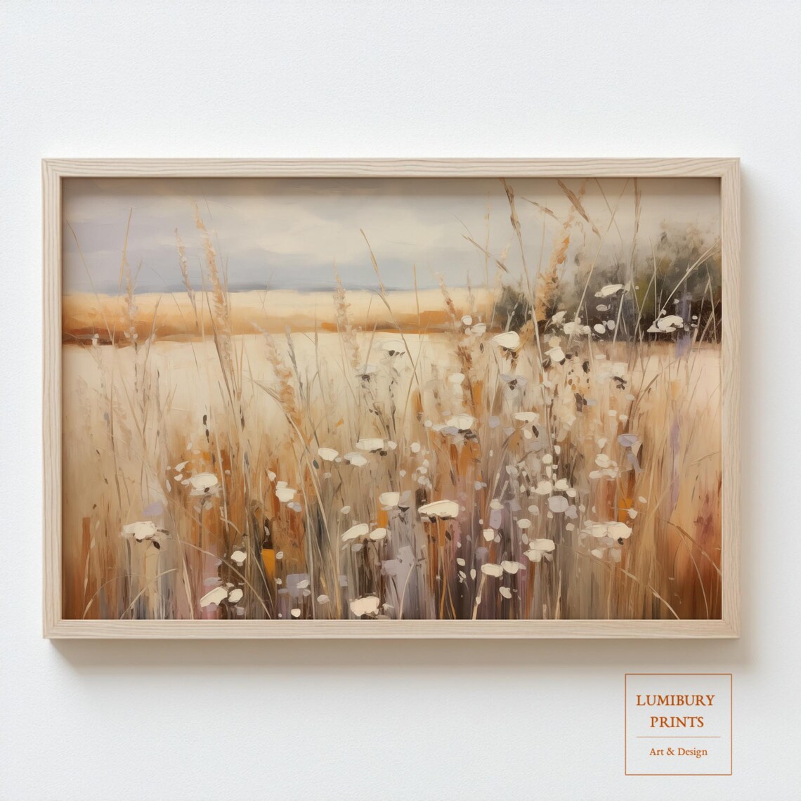 Dreamy Golden Autumn Wildflower Meadow Warm Pastoral Art Poster