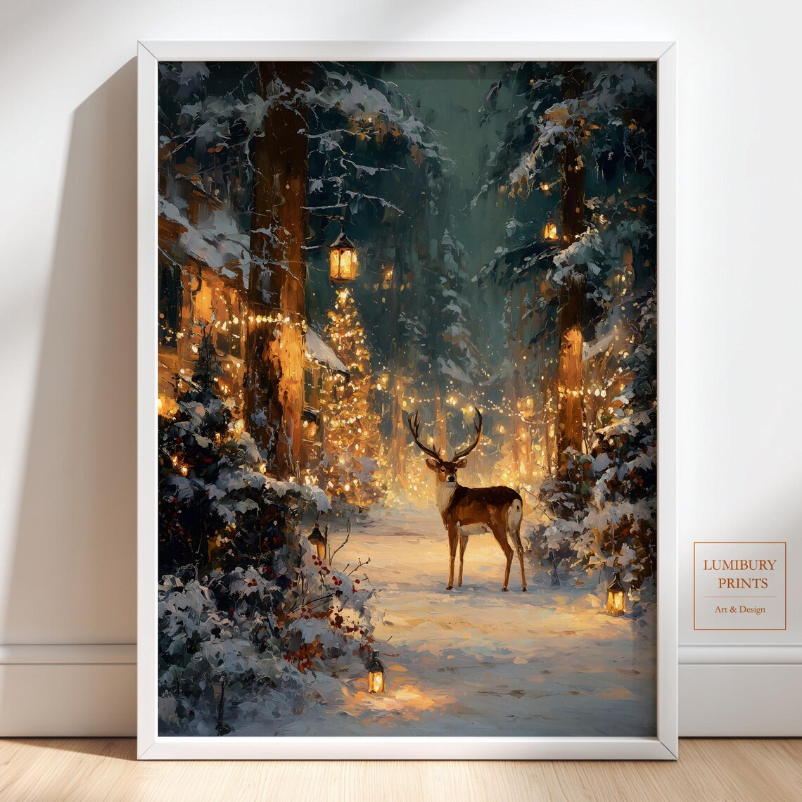 Christmas Reindeer Winter Village Art Print