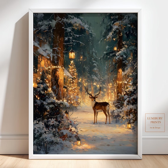 Christmas Reindeer Winter Village Art Print