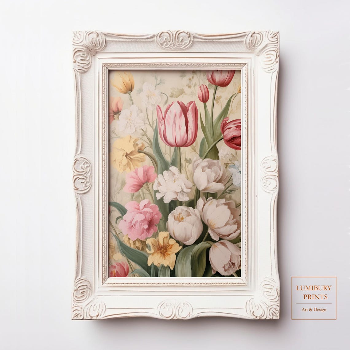 Vintage Tulip Print Wall Art Botanical Pastel Flower Decor Rustic Kitchen Cozy Cottage Spring Home