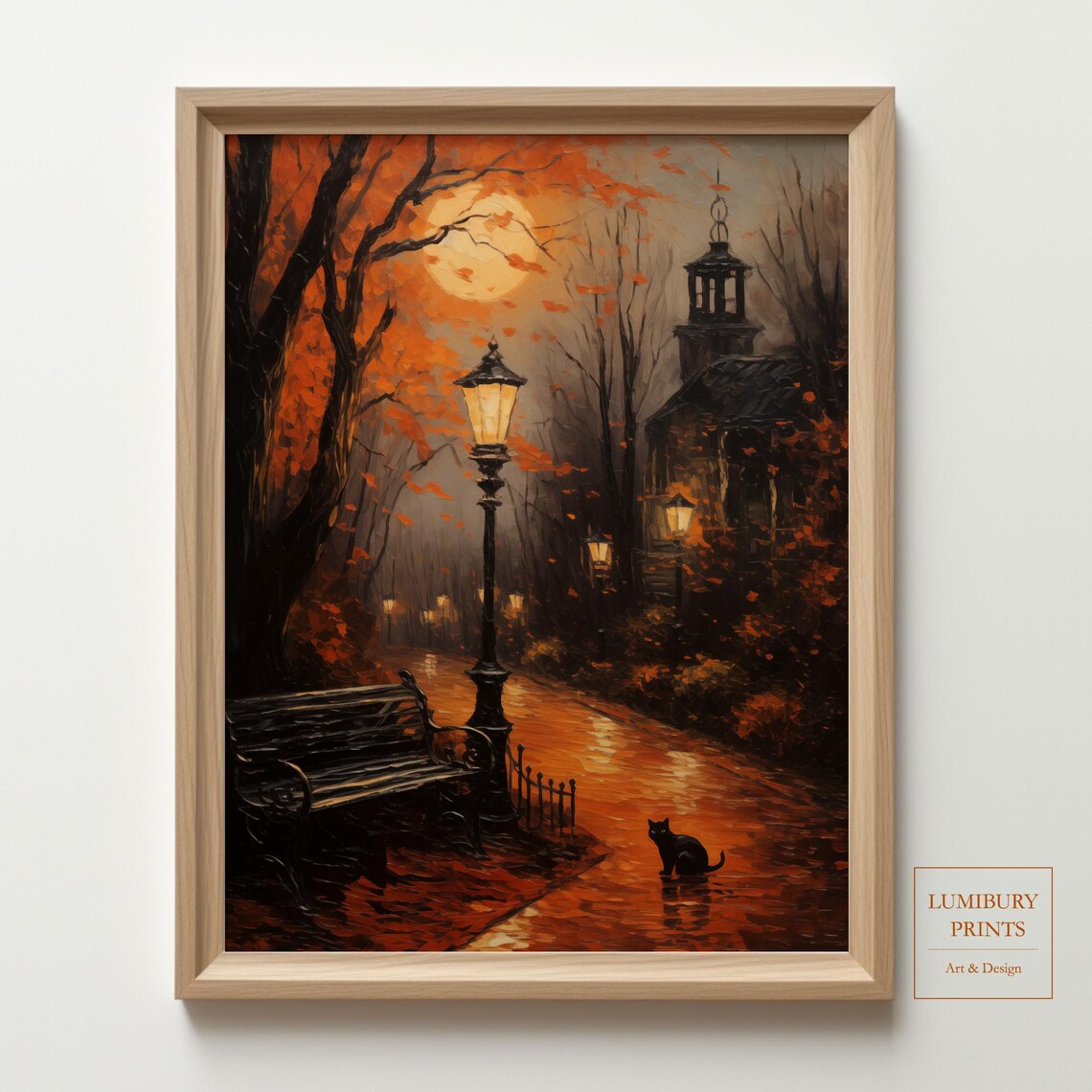 Halloween Cat Vintage Autumn Spooky Rustic Art Print