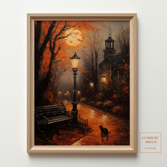 Halloween Cat Vintage Autumn Spooky Rustic Art Print