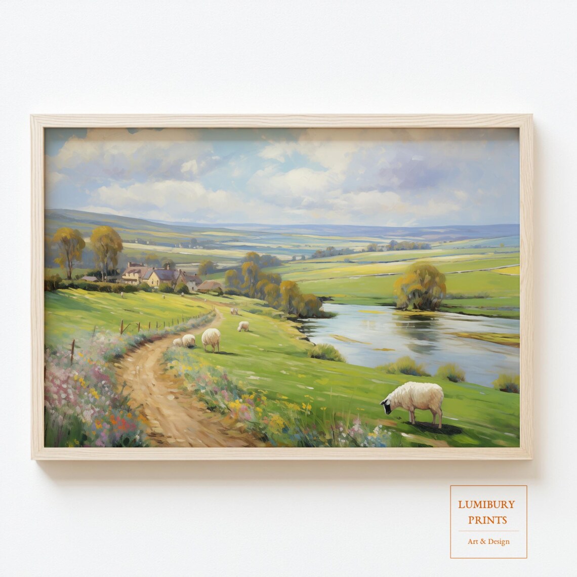Vintage Spring Landscape Print, Countryside Path